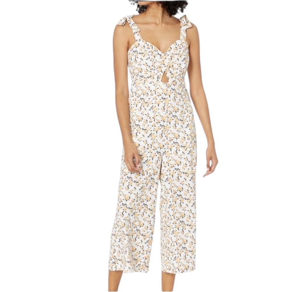 Floral Tie Strap Jumpsuit Cottagecore Cutout Wide Leg Summer Medium